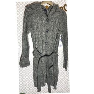 Gray 1X 16W Open Cardigan Midi Sweater Button up